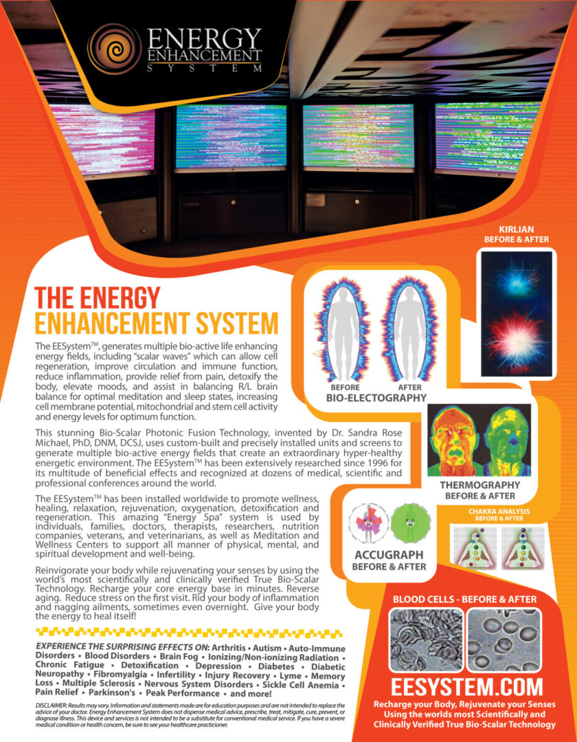 A poster with different types of energy and the words " the energy enhancement system ".